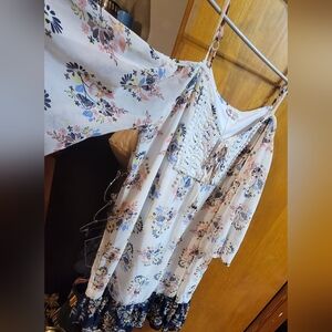 Floral Lace-Trim Cold Shoulder Dress- Cream Floral